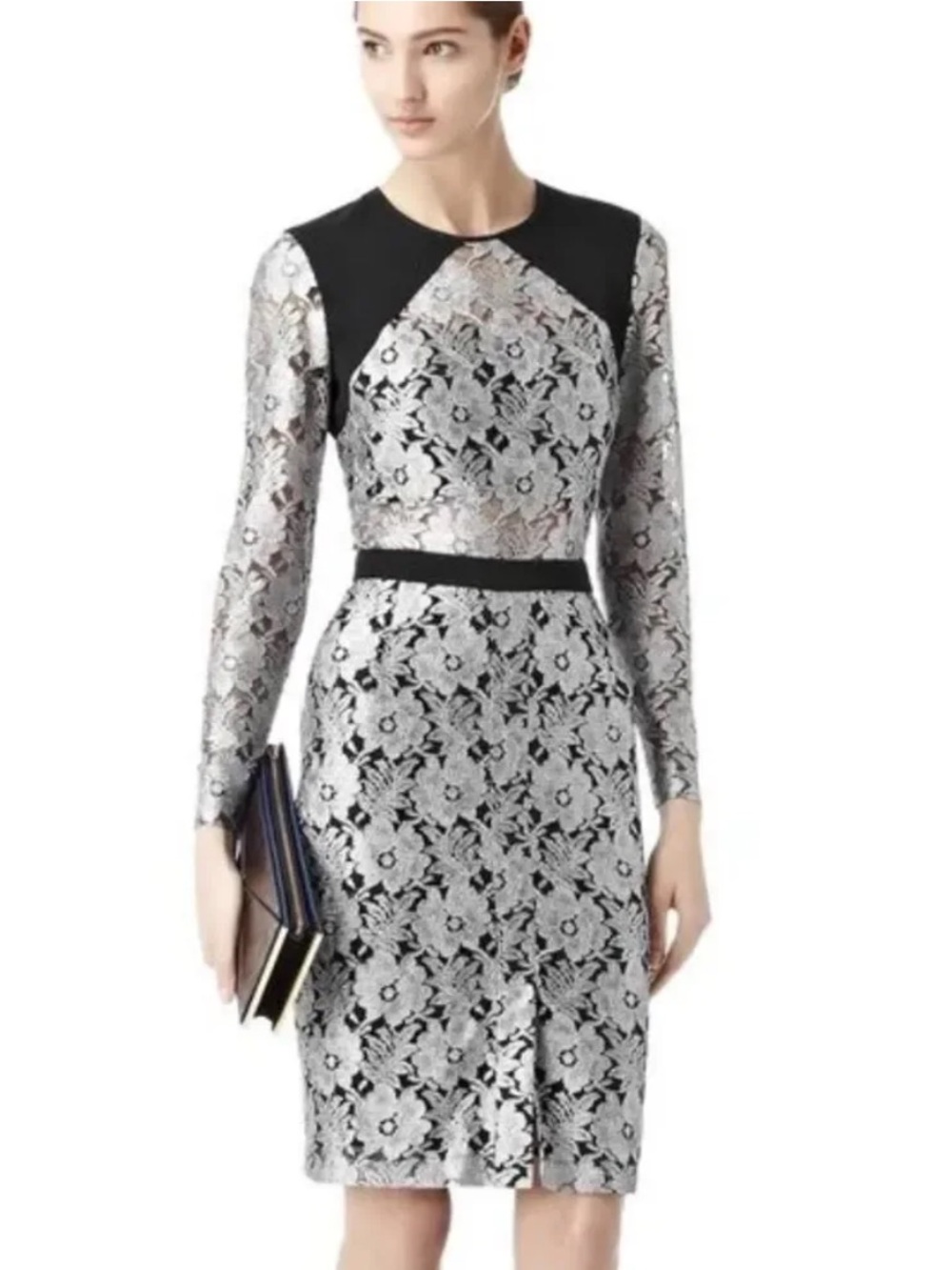 Reiss Roseanne Black and Silver Lace Dress Womens 4